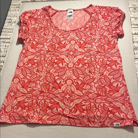 Women's Red Patterned The North face Vapor wick Hiking shirt Large - Picture 1 of 11